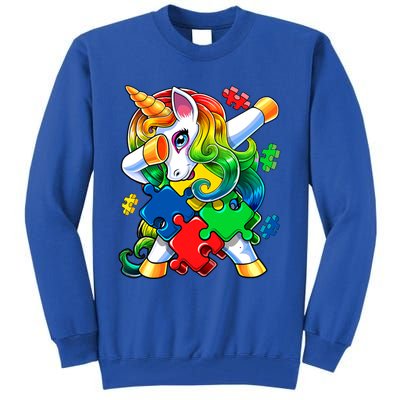 Autism Awareness Day Dabbing Unicorn Puzzle Piece Meaningful Gift Tall Sweatshirt