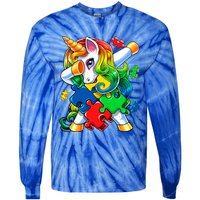 Autism Awareness Day Dabbing Unicorn Puzzle Piece Meaningful Gift Tie-Dye Long Sleeve Shirt