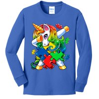 Autism Awareness Day Dabbing Unicorn Puzzle Piece Meaningful Gift Kids Long Sleeve Shirt