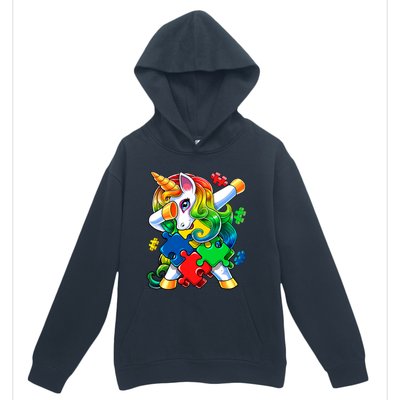 Autism Awareness Day Dabbing Unicorn Puzzle Piece Meaningful Gift Urban Pullover Hoodie