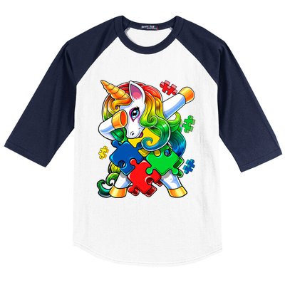 Autism Awareness Day Dabbing Unicorn Puzzle Piece Meaningful Gift Baseball Sleeve Shirt