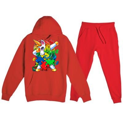 Autism Awareness Day Dabbing Unicorn Puzzle Piece Meaningful Gift Premium Hooded Sweatsuit Set