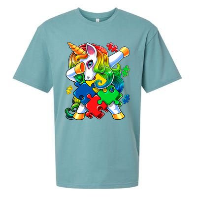 Autism Awareness Day Dabbing Unicorn Puzzle Piece Meaningful Gift Sueded Cloud Jersey T-Shirt