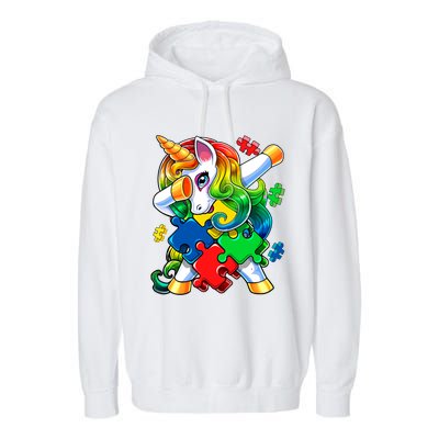 Autism Awareness Day Dabbing Unicorn Puzzle Piece Meaningful Gift Garment-Dyed Fleece Hoodie