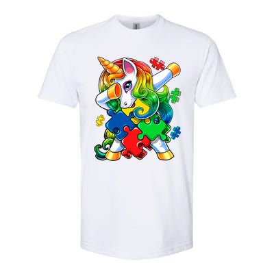 Autism Awareness Day Dabbing Unicorn Puzzle Piece Meaningful Gift Softstyle CVC T-Shirt