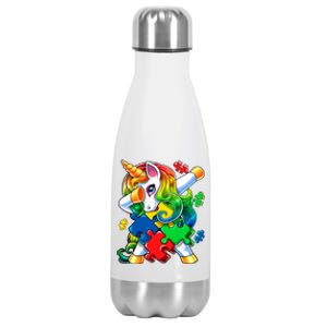 Autism Awareness Day Dabbing Unicorn Puzzle Piece Meaningful Gift Stainless Steel Insulated Water Bottle