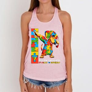 Autism Awareness Dabbing Dachshund Funny Gift Women's Knotted Racerback Tank