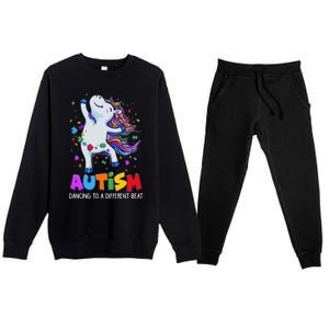 Autism Awareness Day Dabbing Unicorn Puzzle Piece Cute Gift Premium Crewneck Sweatsuit Set