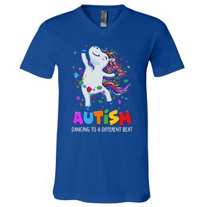 Autism Awareness Day Dabbing Unicorn Puzzle Piece Cute Gift V-Neck T-Shirt