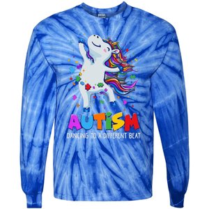 Autism Awareness Day Dabbing Unicorn Puzzle Piece Cute Gift Tie-Dye Long Sleeve Shirt