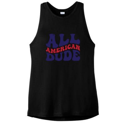 All American Dude For Memorial Day Gift Ladies PosiCharge Tri-Blend Wicking Tank