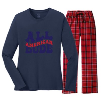 All American Dude For Memorial Day Gift Women's Long Sleeve Flannel Pajama Set 