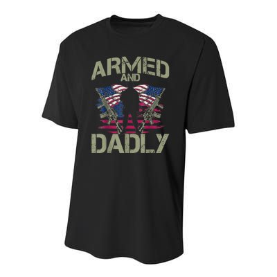 Armed And Dadly Funny Deadly Fathers Day Veteran USA Flag Youth Performance Sprint T-Shirt