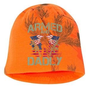 Armed And Dadly Funny Deadly Fathers Day Veteran USA Flag Kati - Camo Knit Beanie