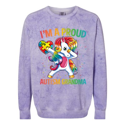 Autism Awareness Dabbing Unicorn Proud Grandma Meaningful Gift Colorblast Crewneck Sweatshirt