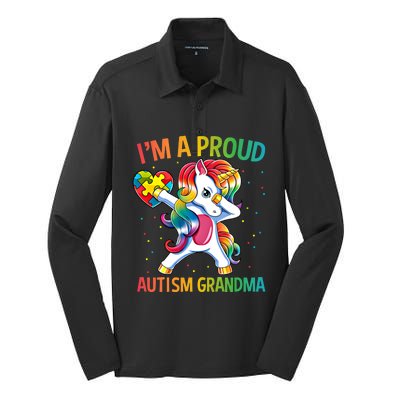 Autism Awareness Dabbing Unicorn Proud Grandma Meaningful Gift Silk Touch Performance Long Sleeve Polo