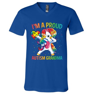 Autism Awareness Dabbing Unicorn Proud Grandma Meaningful Gift V-Neck T-Shirt