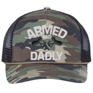 Armed And Dadly Funny Deadly Father Gift For Fathers Day Retro Rope Trucker Hat Cap