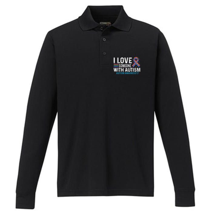 Autism Awareness Day Heart I Love Someone With Autism Performance Long Sleeve Polo