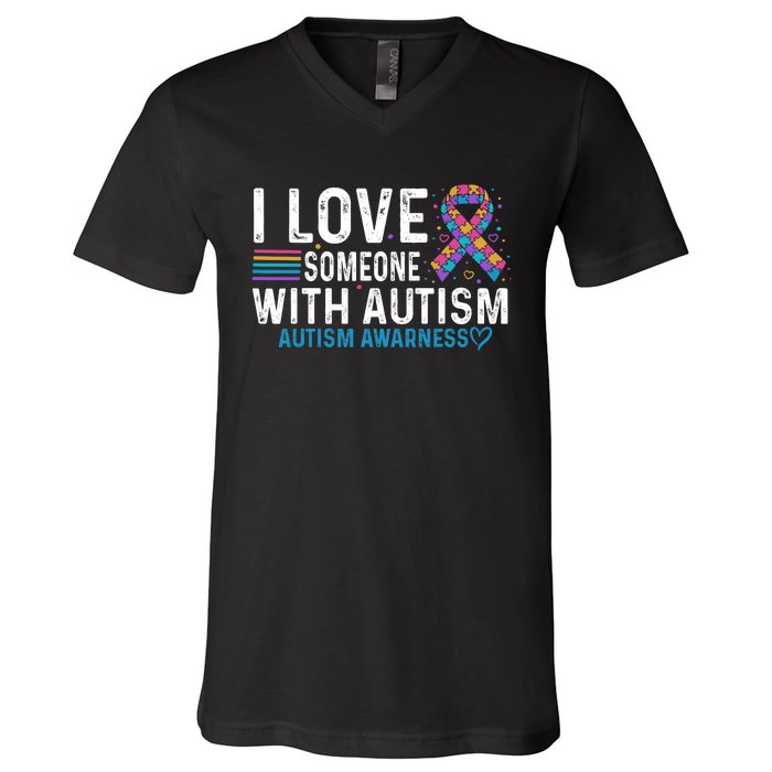 Autism Awareness Day Heart I Love Someone With Autism V-Neck T-Shirt