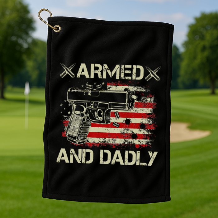 Armed And Dadly Funny Deadly Father Gift For Father's Day Golf Towel