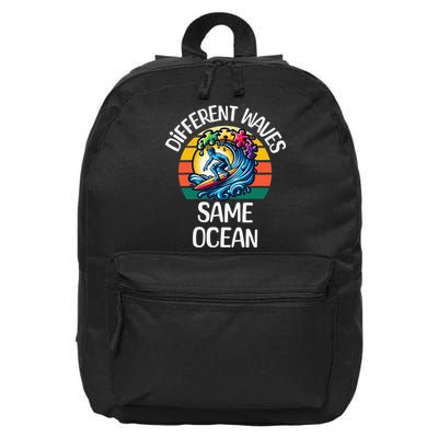 Autism Awareness Different Waves Same Ocean Surf 16 in Basic Backpack