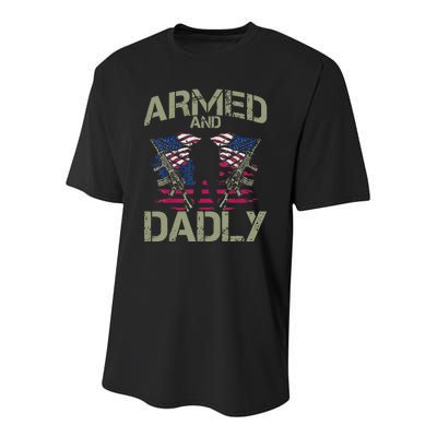 Armed And Dadly Funny Deadly Father's Day Veteran USA Flag Youth Performance Sprint T-Shirt