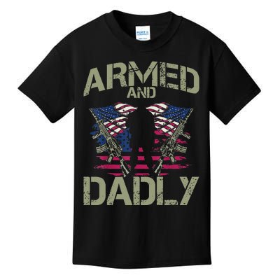 Armed And Dadly Funny Deadly Father's Day Veteran USA Flag Kids T-Shirt