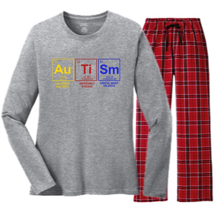 Autism Awareness Elements Periodic Table Women's Long Sleeve Flannel Pajama Set 