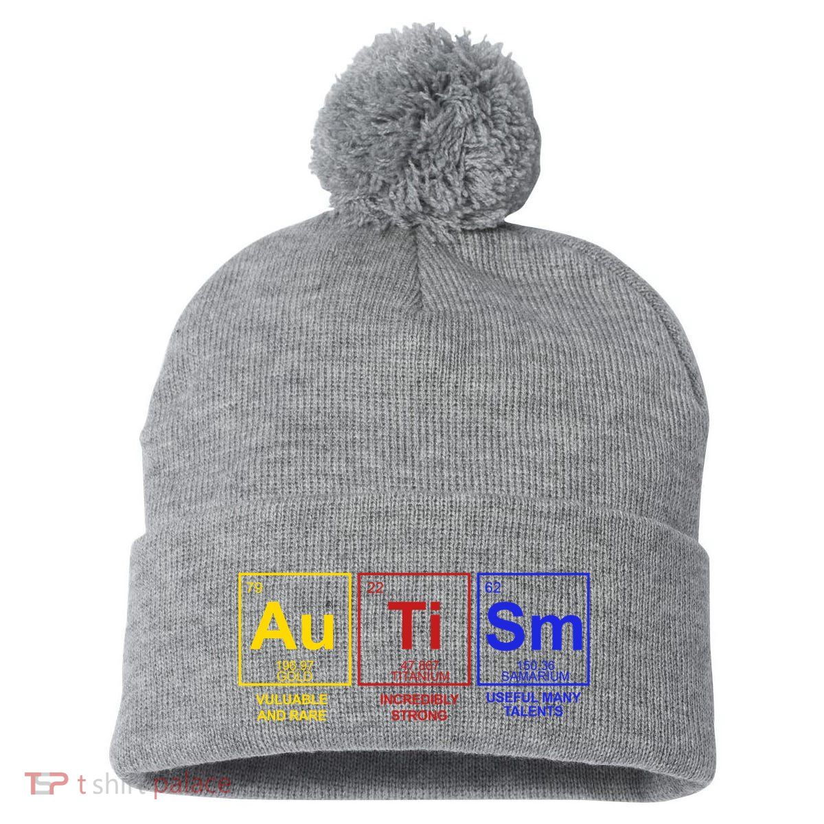 Autism Awareness Elements Periodic Table Pom Pom 12in Knit Beanie