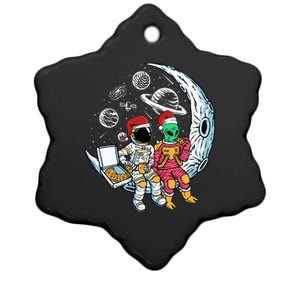 Alien Astronaut Eating Pizza Christmas Pajama Funny XMas Ceramic Star Ornament