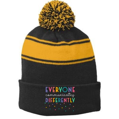 Autism Awareness Everyone Communicates Differently Gift Stripe Pom Pom Beanie