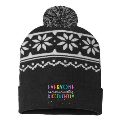 Autism Awareness Everyone Communicates Differently Gift USA-Made Snowflake Beanie