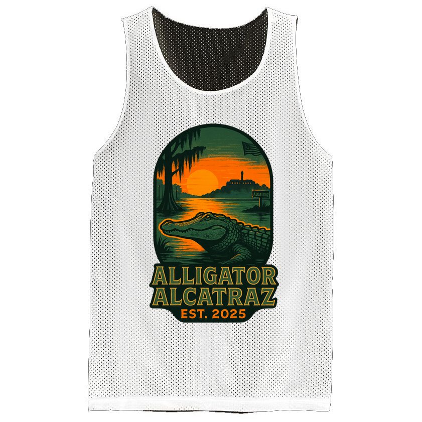 Alligator Alcatraz Est 2025 Mesh Reversible Basketball Jersey Tank
