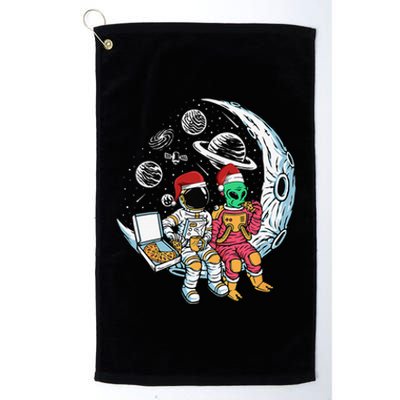 Alien Astronaut Eating Pizza Christmas Pajama Funny XMas Platinum Collection Golf Towel