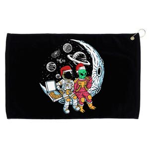 Alien Astronaut Eating Pizza Christmas Pajama Funny XMas Grommeted Golf Towel