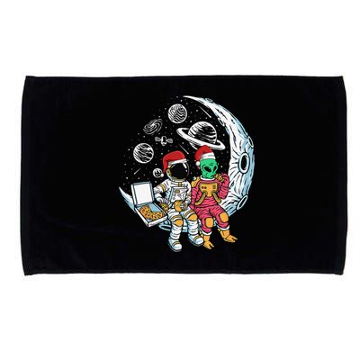 Alien Astronaut Eating Pizza Christmas Pajama Funny XMas Microfiber Hand Towel