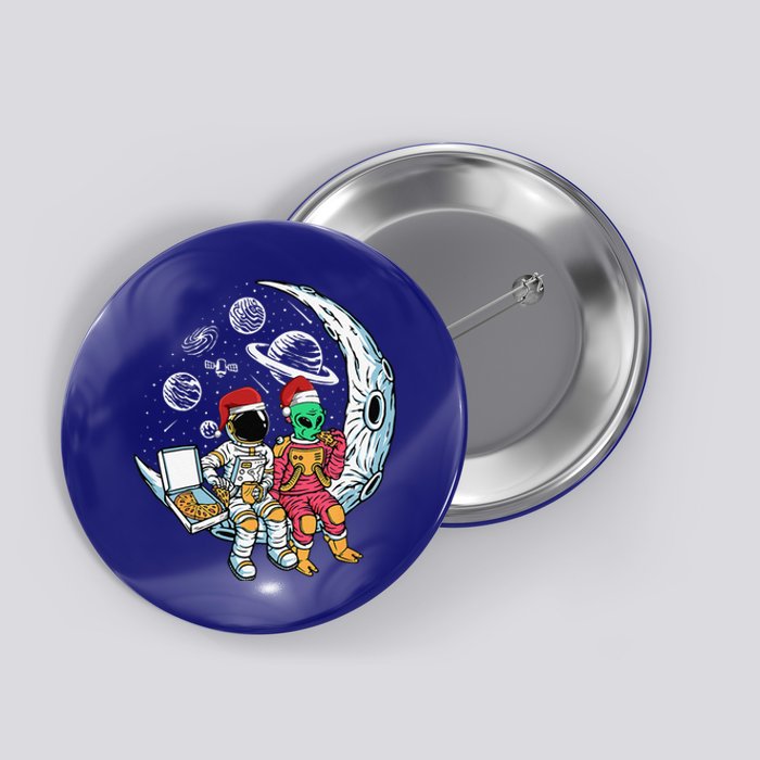 Alien Astronaut Eating Pizza Christmas Pajama Funny XMas Button