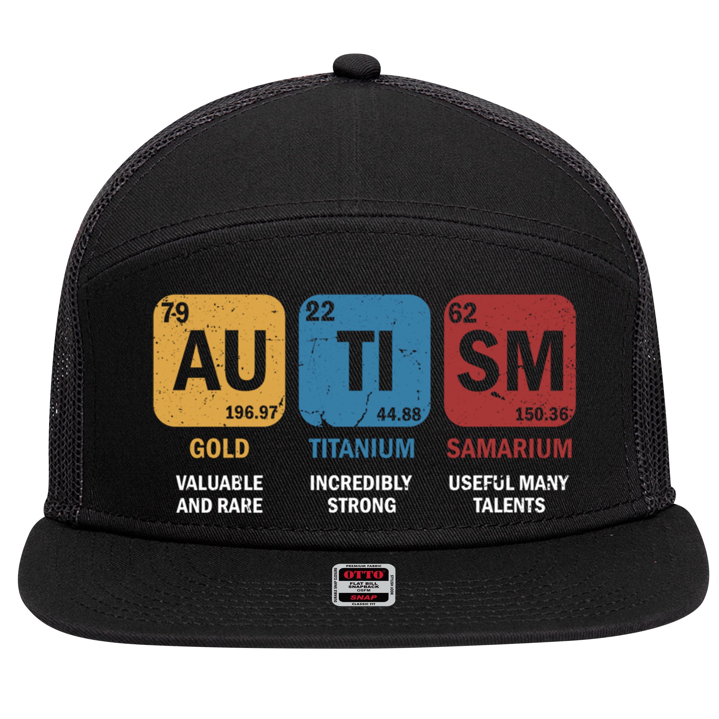 Autism Awareness Elets Periodic Table Asd Chemistry Gift 7 Panel Mesh Trucker Snapback Hat