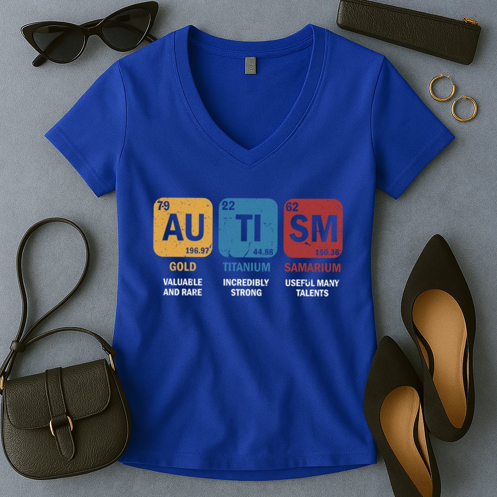 Autism Awareness Elets Periodic Table Asd Chemistry Gift Women's V-Neck T-Shirt