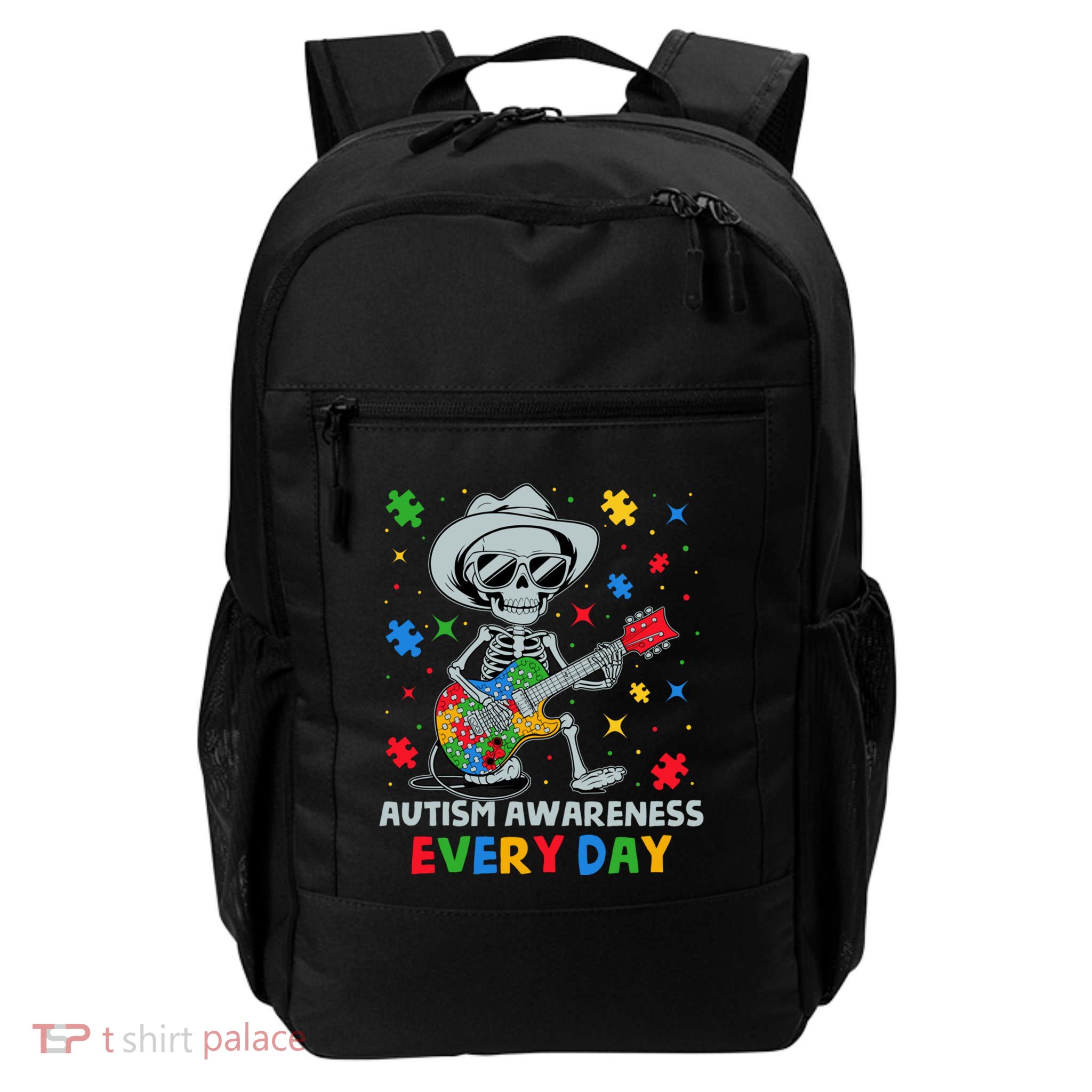 Autism Awareness Every Day Skeleton Guitar Puzzle Piece Cool Gift Daily Commute Backpack