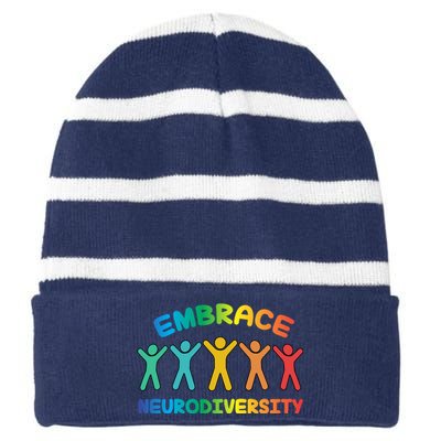 Autism Awareness Embrace Neurodiversity Striped Beanie with Solid Band