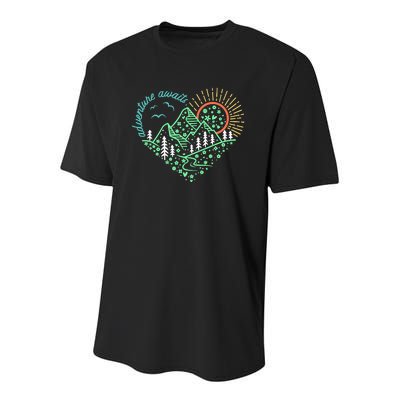 Adventure Awaits Explore More Nature Hiking Camping Youth Performance Sprint T-Shirt