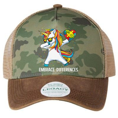 Autism Awareness Embrace Differences Dabbing Unicorn Legacy Tie Dye Trucker Hat