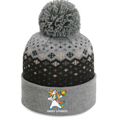 Autism Awareness Embrace Differences Dabbing Unicorn The Baniff Cuffed Pom Beanie