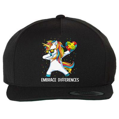 Autism Awareness Embrace Differences Dabbing Unicorn Wool Snapback Cap