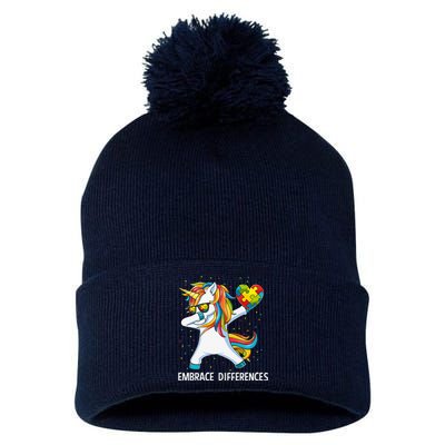 Autism Awareness Embrace Differences Dabbing Unicorn Pom Pom 12in Knit Beanie