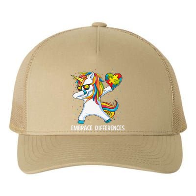 Autism Awareness Embrace Differences Dabbing Unicorn Yupoong Adult 5-Panel Trucker Hat