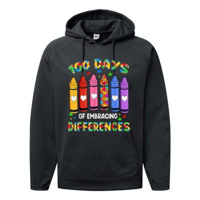 Autism Awareness Embrace Differences 100 Days Of School Performance Fleece Hoodie