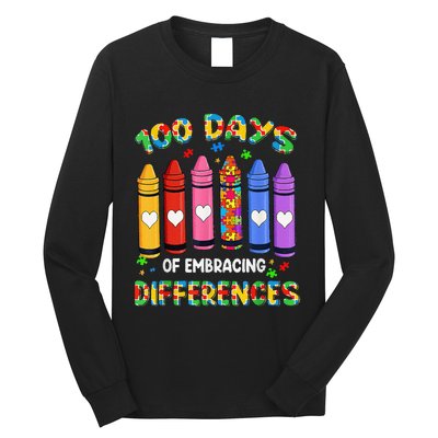 Autism Awareness Embrace Differences 100 Days Of School Long Sleeve Shirt